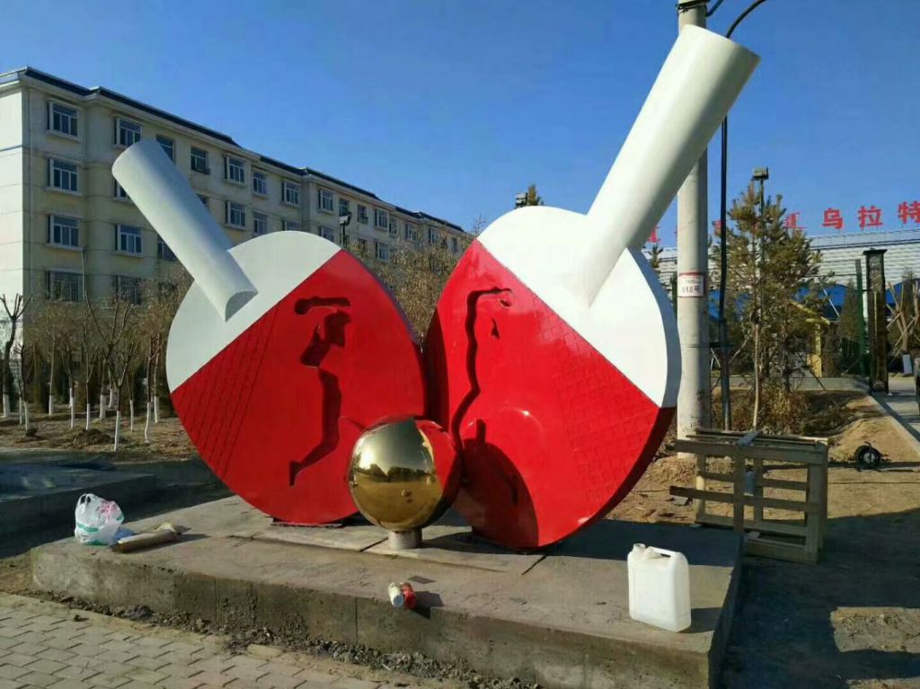 球拍雕塑厂家，烤漆工艺摆件，不锈钢公园雕塑