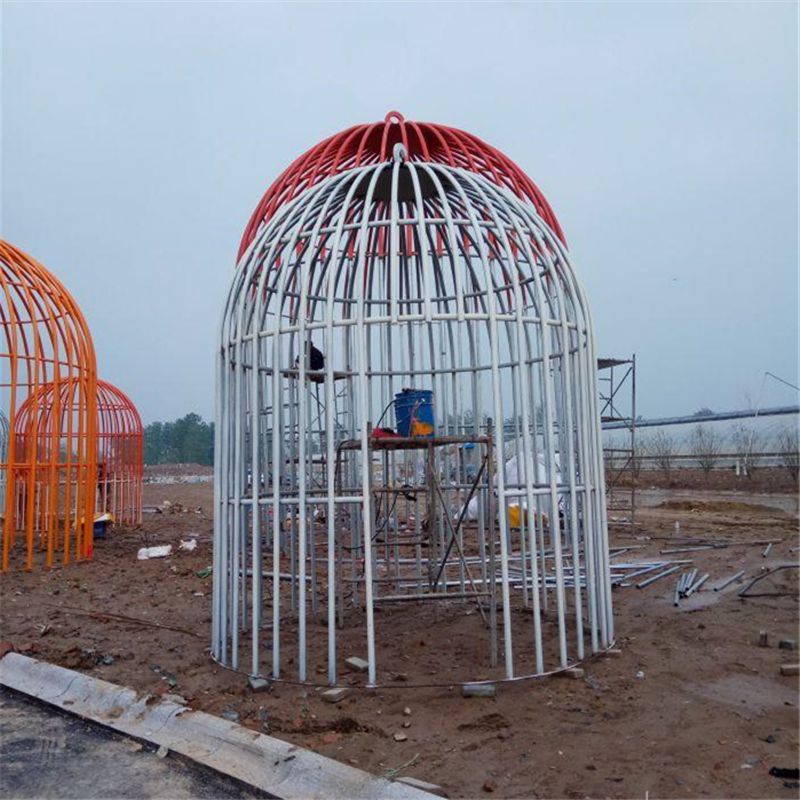 鸟笼雕塑厂家，镂空烤漆工艺，广场不锈钢景观雕塑
