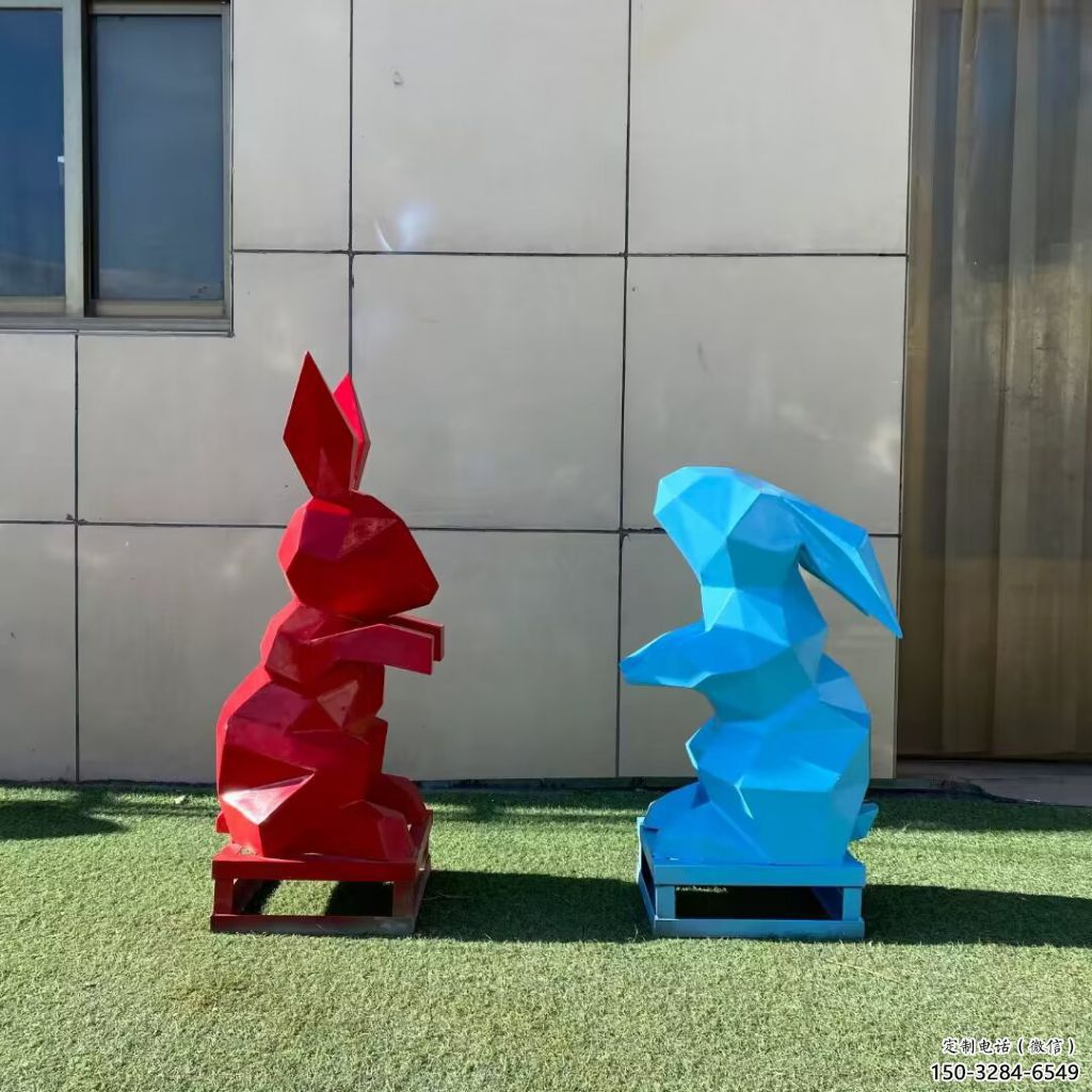 不锈钢抽象兔子雕塑 店门口彩绘雕塑 步行街摆件 不锈钢抽象兔子雕塑 店门口彩绘雕塑 步行街摆件