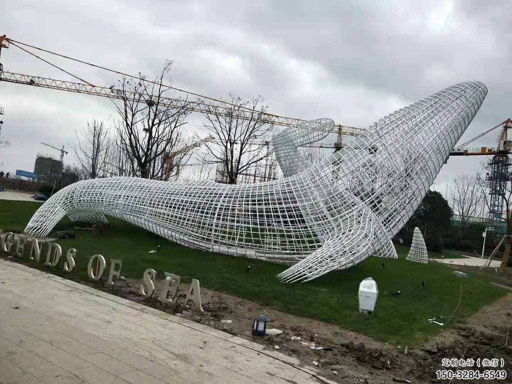 镂空鲸鱼雕塑，不锈钢鲸鱼雕塑，公园景观小品 (2)