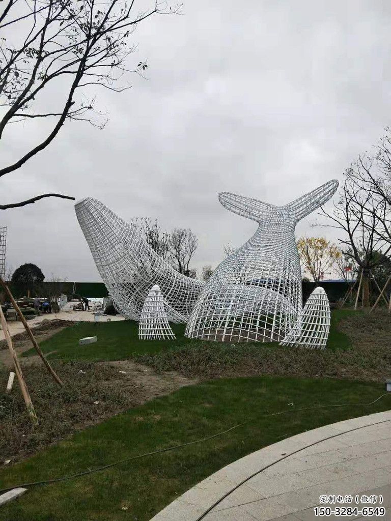 镂空鲸鱼雕塑，不锈钢鲸鱼雕塑，公园景观小品 (4)