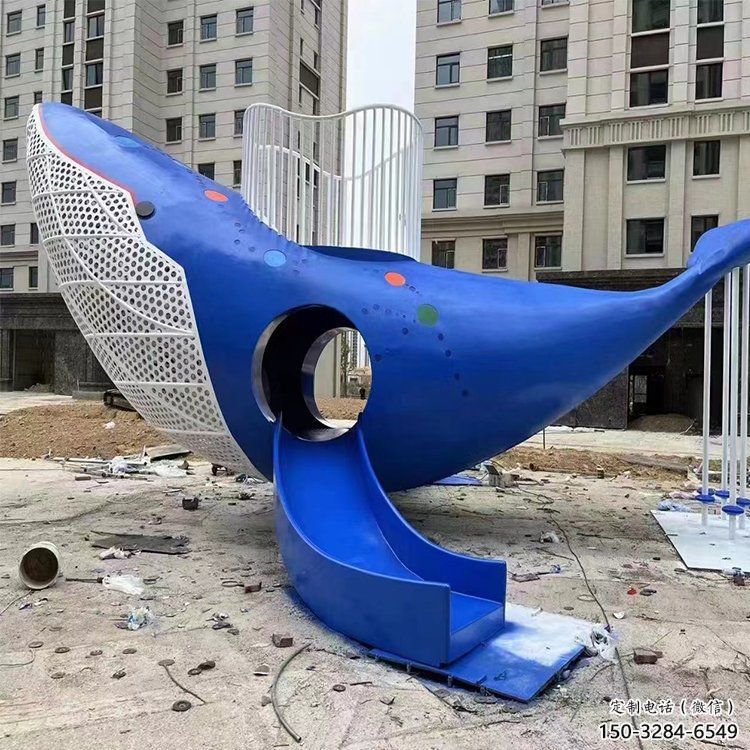 鲸鱼雕塑厂家，烤漆彩绘工艺，公园广场景观摆件 (2)