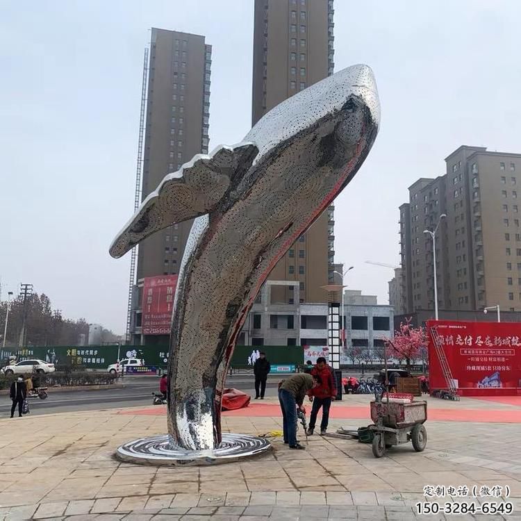 大型鲸鱼雕塑，镂空灯光原理，户外公园广场摆件 (7)
