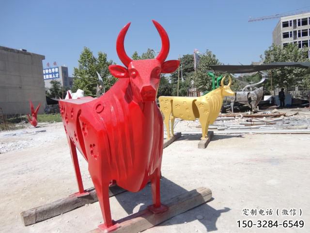 不锈钢水牛雕塑，田间景观小品，抽象几何原理 (3)