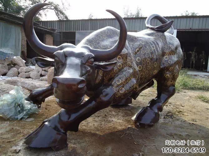 不锈钢水牛雕塑，田间景观小品，抽象几何原理 (9)