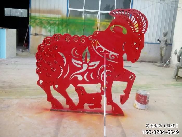 不锈钢水牛雕塑，田间景观小品，抽象几何原理 (13)