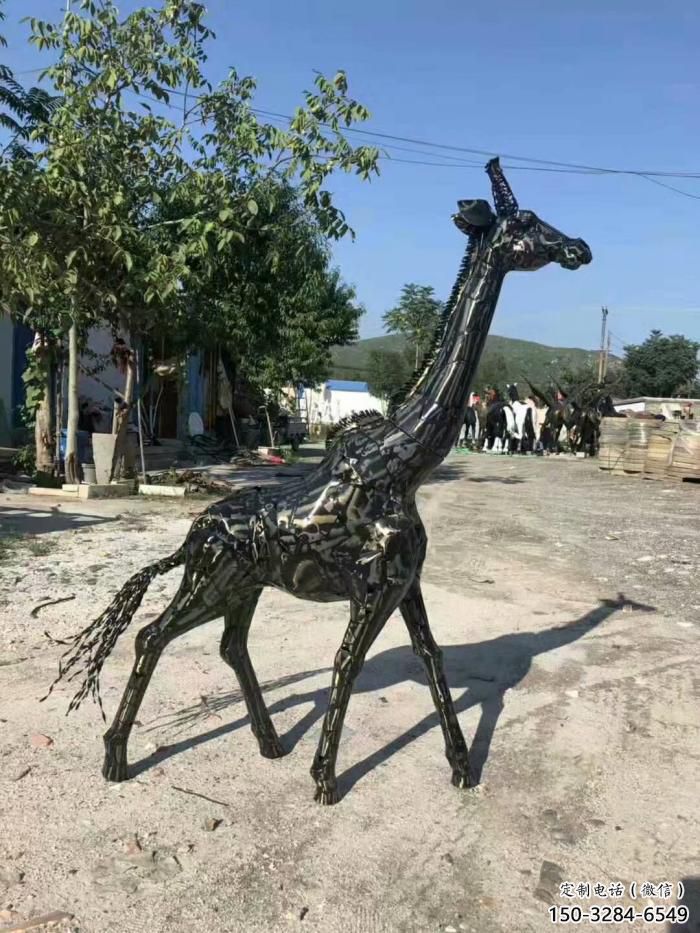 不锈钢长颈鹿雕塑，异形几何动物，售楼处小区摆件 (2)
