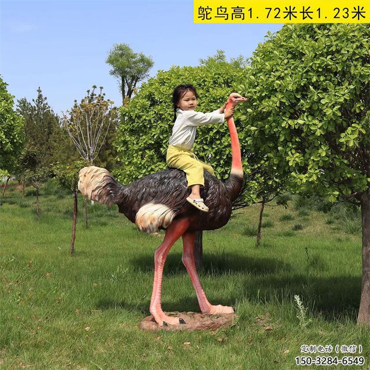 玻璃钢彩绘鸵鸟雕塑厂家，公园广场动物，大型园林小品