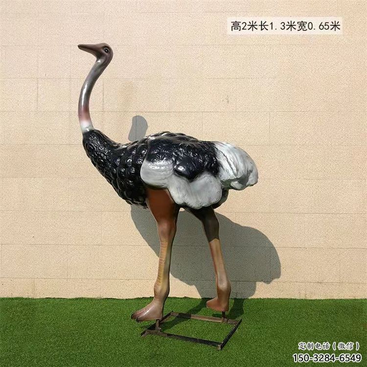 仿真彩绘鸵鸟雕塑厂家，公园广场动物，大型园林小品