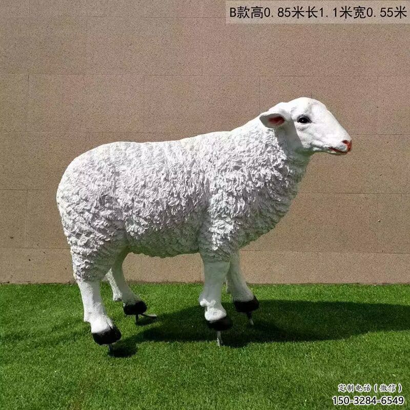 彩绘玻璃钢绵羊雕塑，动物景观，广场园林雕塑