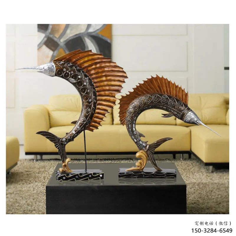 彩绘剑鱼雕塑厂家，海洋生物雕塑，公园广场大型雕塑