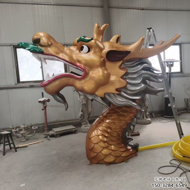 抽象龙头雕塑，黄铜材质，公园园林摆件
