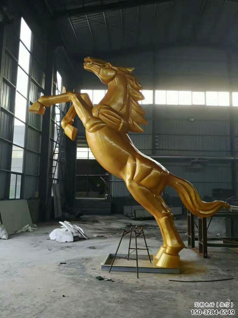 广场奔马雕塑，城市街头摆件，不锈钢动物小品
