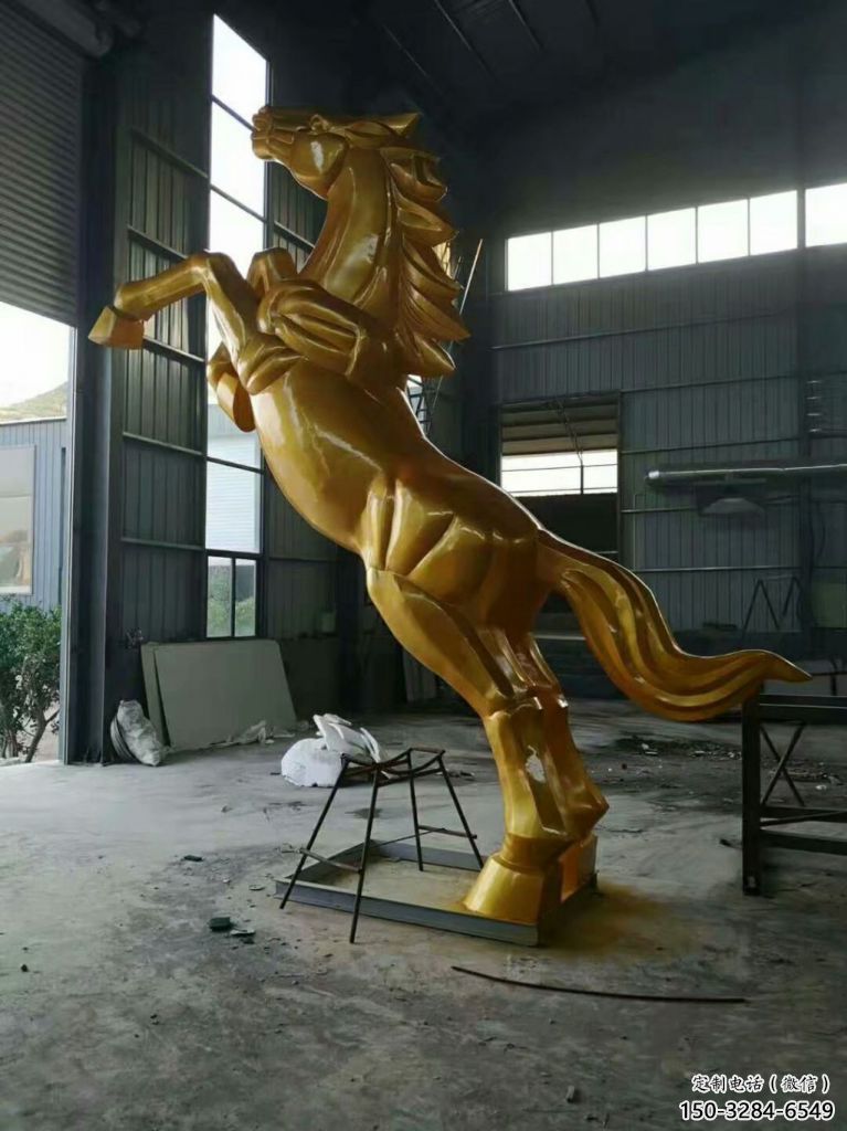 烤漆奔马雕塑，城市街头摆件，不锈钢动物小品