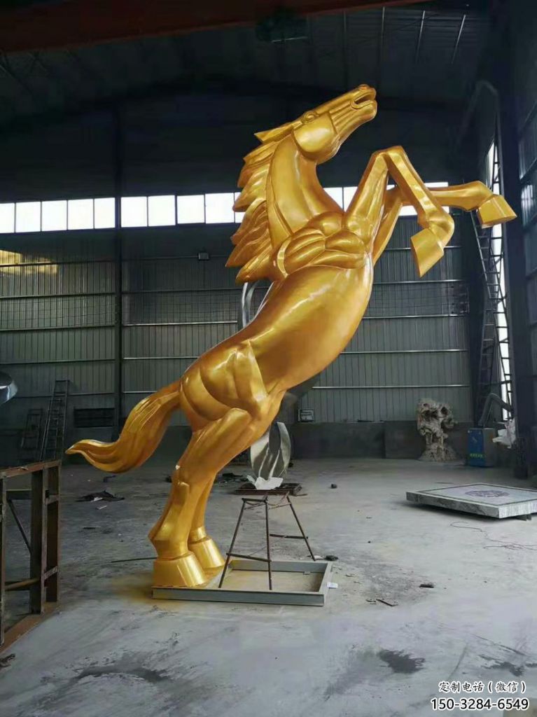 烤漆仿真奔马雕塑，城市街头摆件，不锈钢动物小品