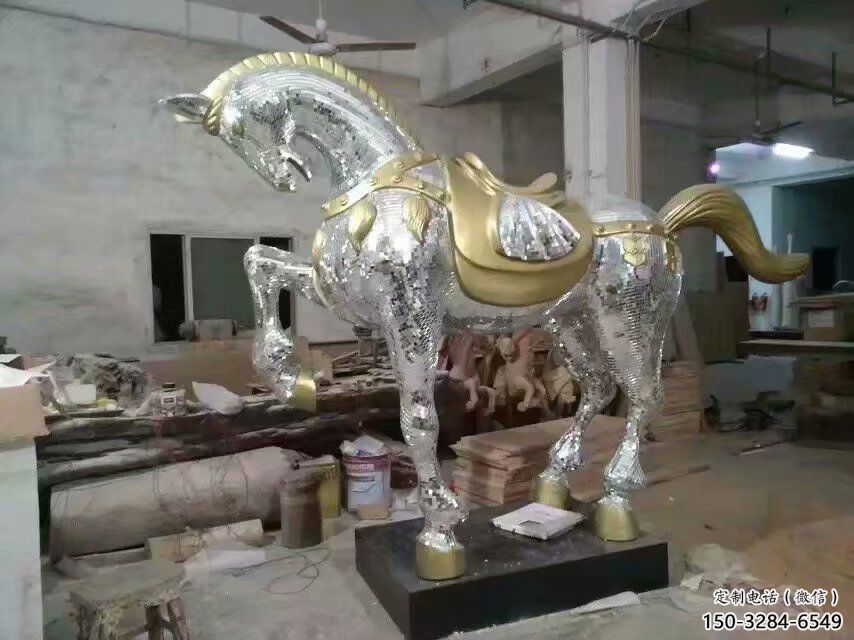 加工奔马雕塑，镜面工艺，仿真动物小品