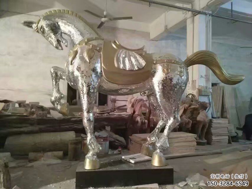生产奔马雕塑，镜面工艺，仿真动物小品