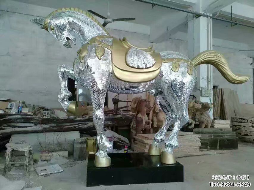 制作奔马雕塑，镜面工艺，仿真动物小品