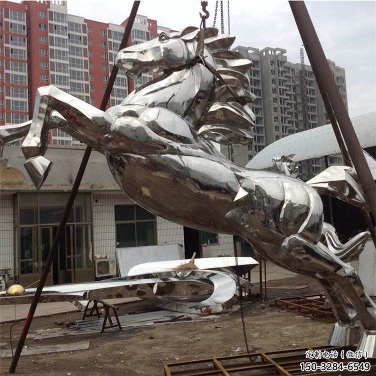 不锈钢奔马雕塑厂家，城市动物摆件，仿真小品