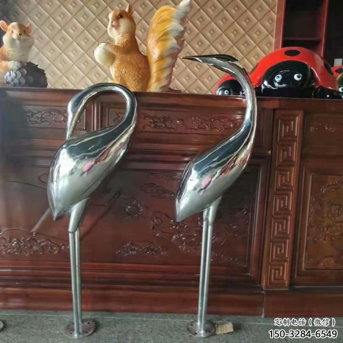 园林不锈钢丹顶鹤雕塑 风景区仿真雕塑 广场小品