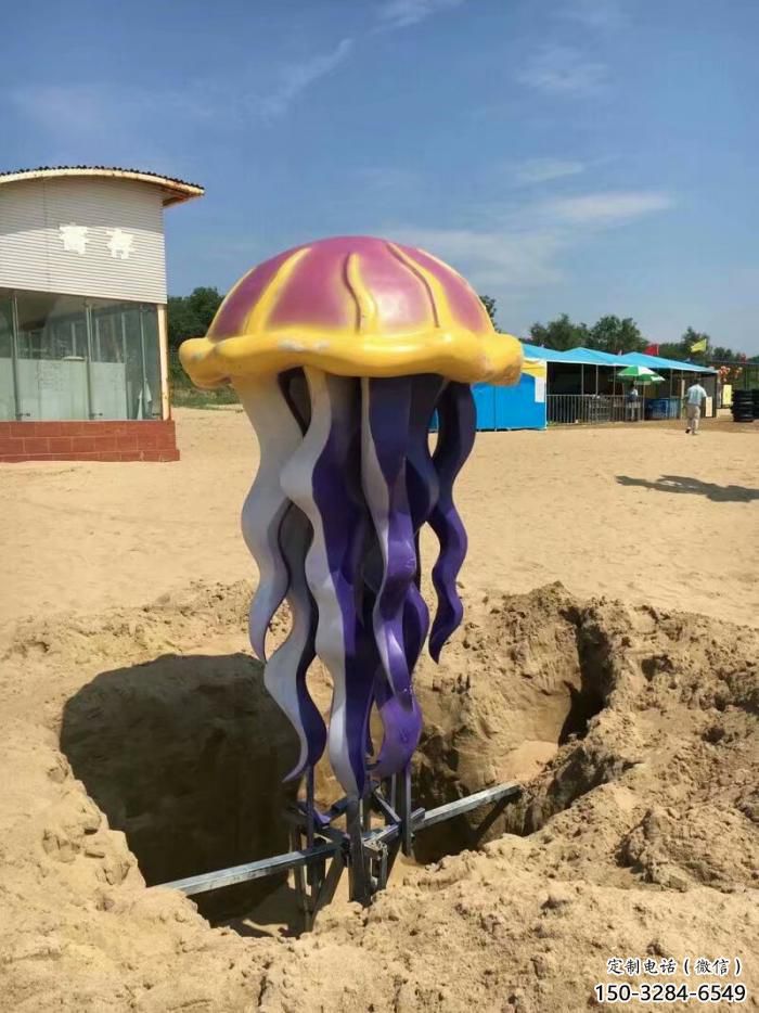 玻璃钢彩绘水母雕塑 仿真海洋生物雕塑 步行街摆件 玻璃钢彩绘水母雕塑 仿真海洋生物雕塑 步行街摆件