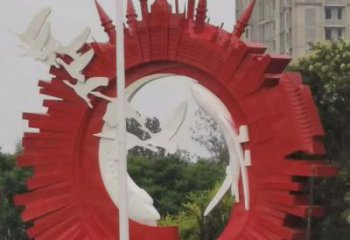 几何大雁雕塑 庭院仿真雕塑 彩绘摆件