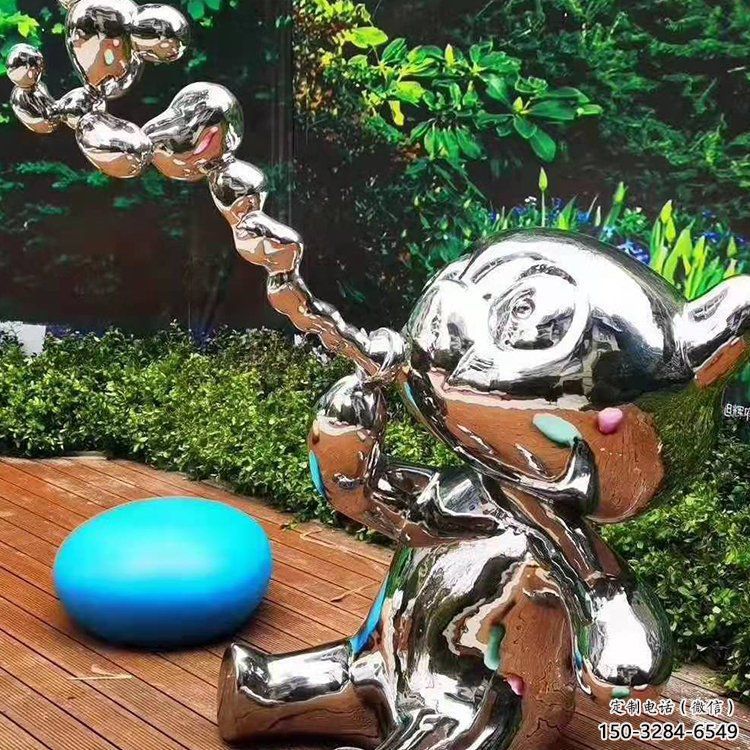 园林猫咪雕塑，喷漆运动雕塑，网格形式