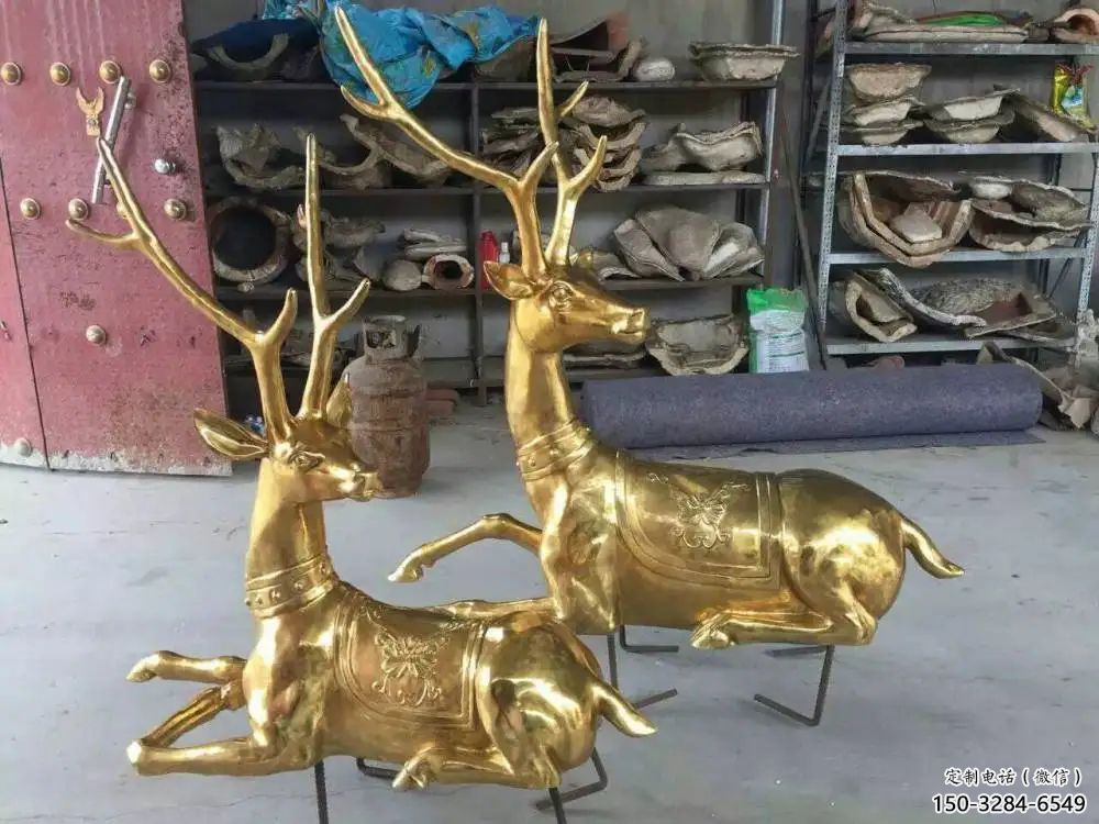 仿古驯鹿雕塑，镀铜海洋雕塑，镀铜工艺