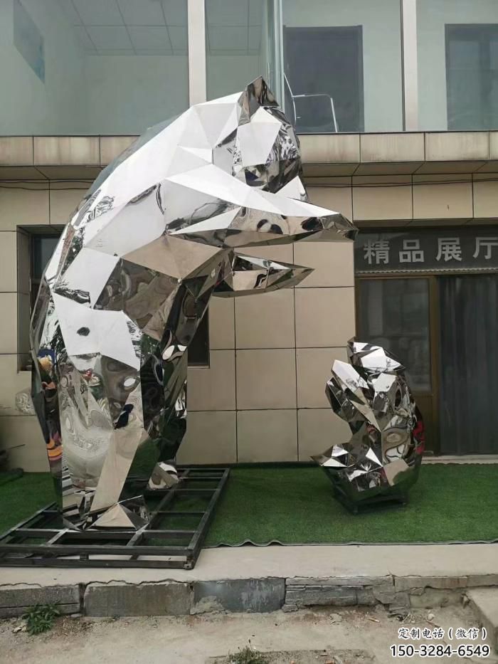 庭院狗熊雕塑，镀金欧式雕塑，网格形式