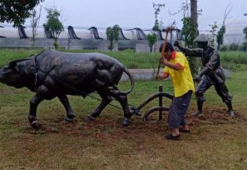 街道老牛雕塑，铸铜农耕雕塑，古铜效果