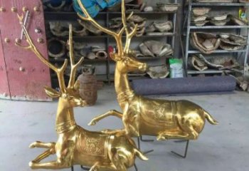 仿古驯鹿雕塑，镀铜海洋雕塑，镀铜工艺
