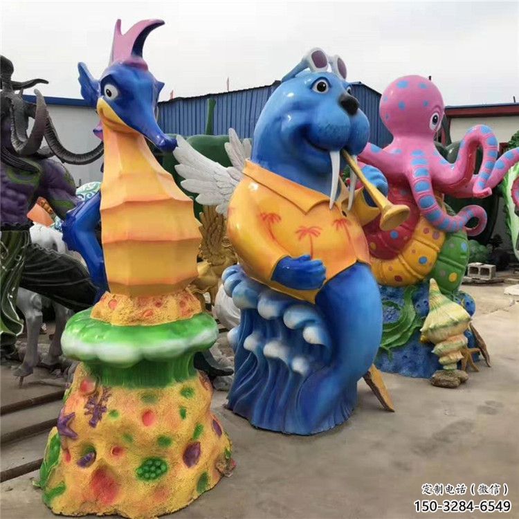 室内河马雕塑，拉丝海洋雕塑，抽象效果