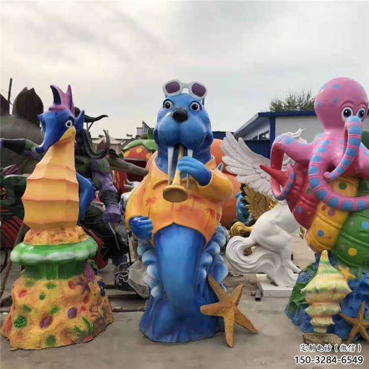 小区河马雕塑，拉丝海洋雕塑，抽象效果