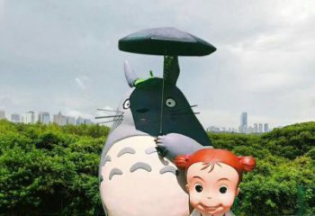 广场龙猫雕塑，卡通水景雕塑，抽象效果