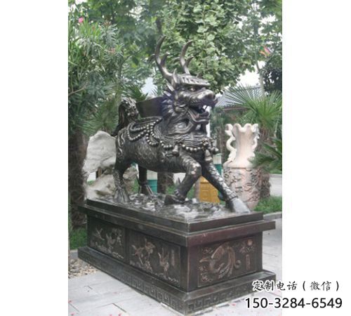 城市麒麟雕塑，网格体育雕塑，古铜效果
