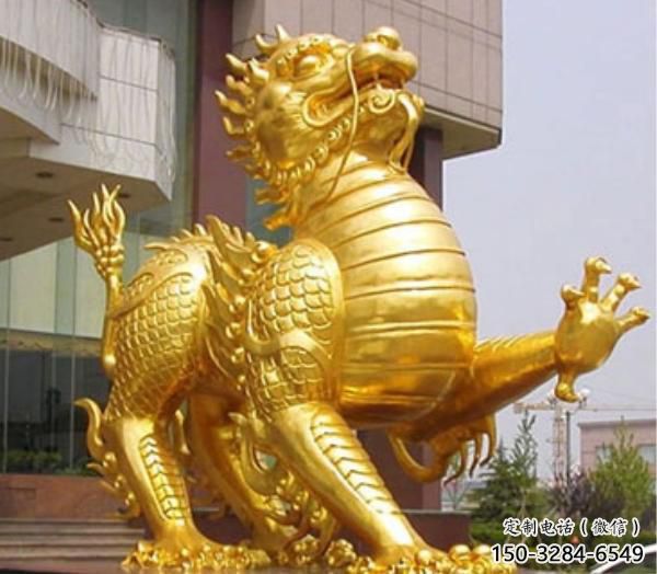 饭店麒麟雕塑，镀金欧式雕塑，镀金工艺