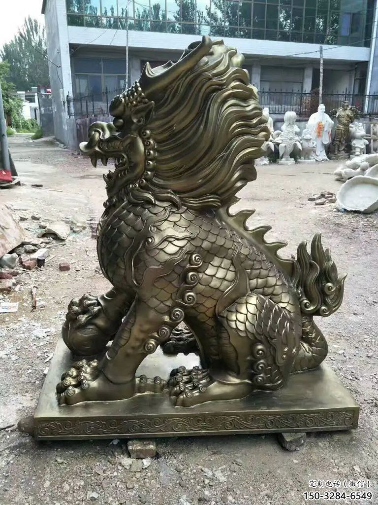 街道麒麟雕塑，铸铜农耕雕塑，古铜效果
