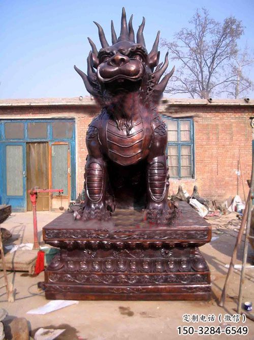 酒店麒麟雕塑，镀金欧式雕塑，仿古摆件
