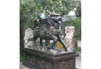 城市麒麟雕塑，网格体育雕塑，古铜效果