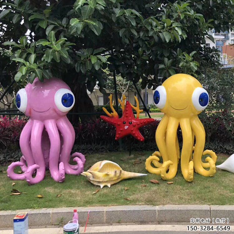 小区乌贼雕塑，拉丝海洋雕塑，抽象效果