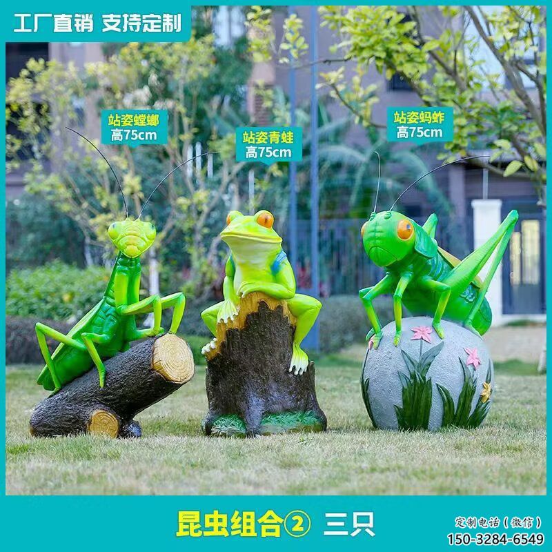 小区蝗虫雕塑，拉丝仿真雕塑，抽象效果