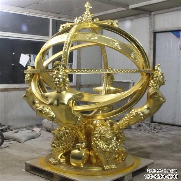 酒店浑天仪雕塑制作，镀金欧式雕塑，仿古摆件