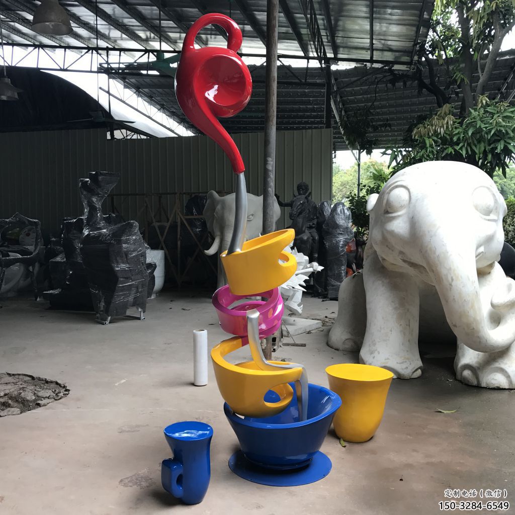 大型茶壶雕塑，镀铜景观雕塑，彩绘工艺