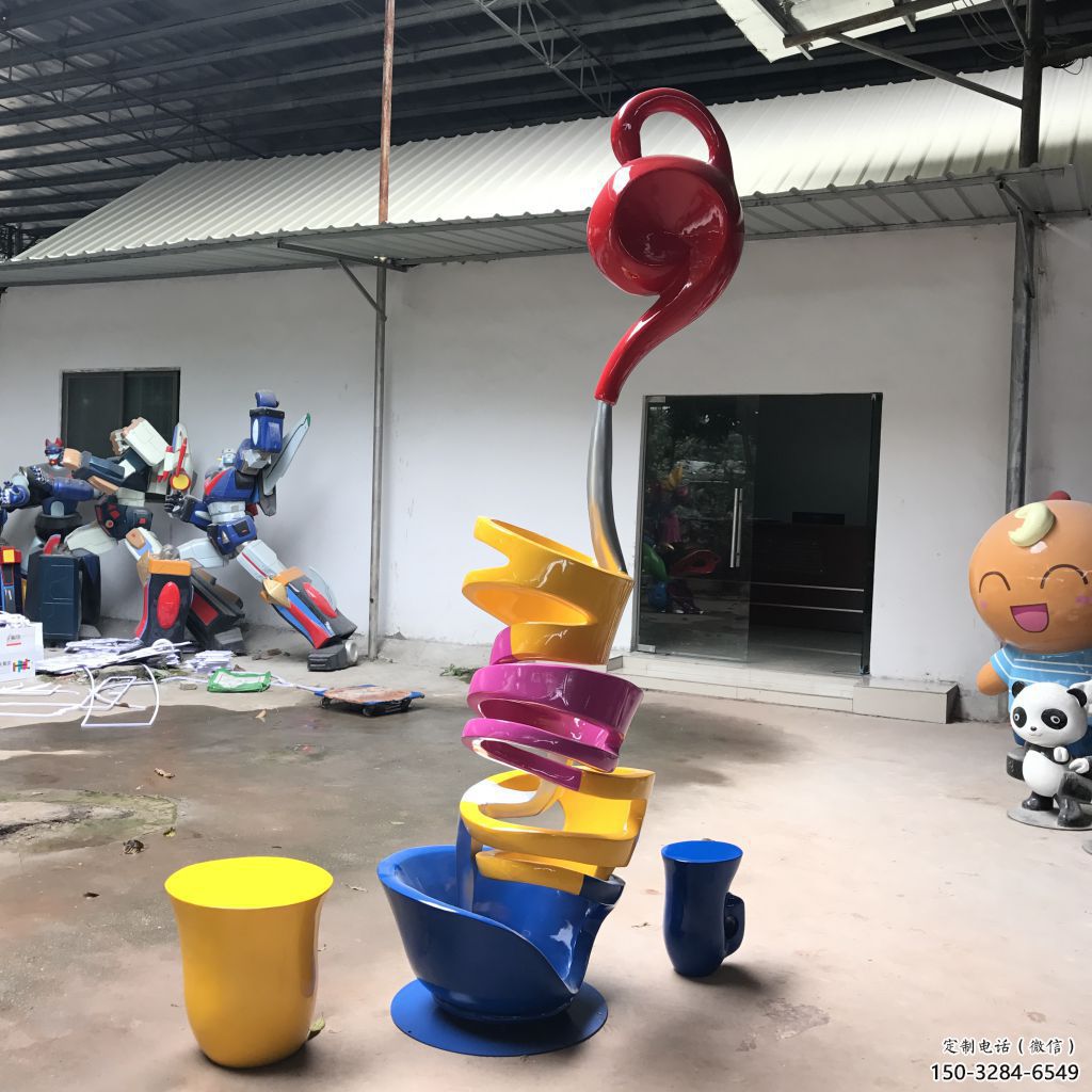 酒店茶壶雕塑，镀金欧式雕塑，仿古摆件