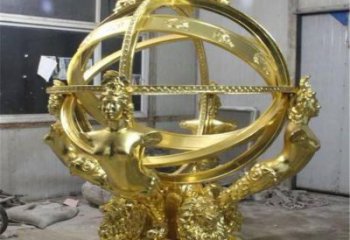 酒店浑天仪雕塑制作，镀金欧式雕塑，仿古摆件