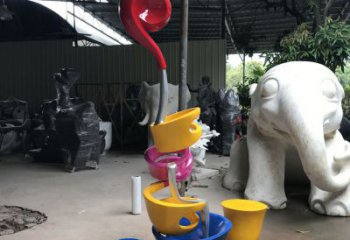 大型茶壶雕塑，镀铜景观雕塑，彩绘工艺