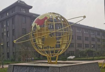 公园地球仪雕塑，喷砂发光雕塑，铸铜工艺