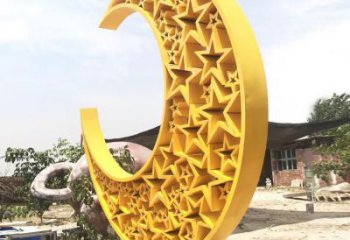 步行街月亮雕塑，锻造景观雕塑，镂空方式
