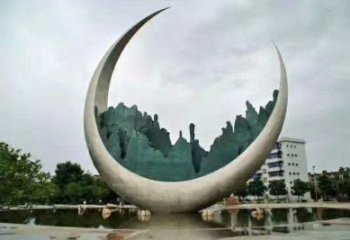 农村月亮雕塑，镂空景观雕塑，抽象效果