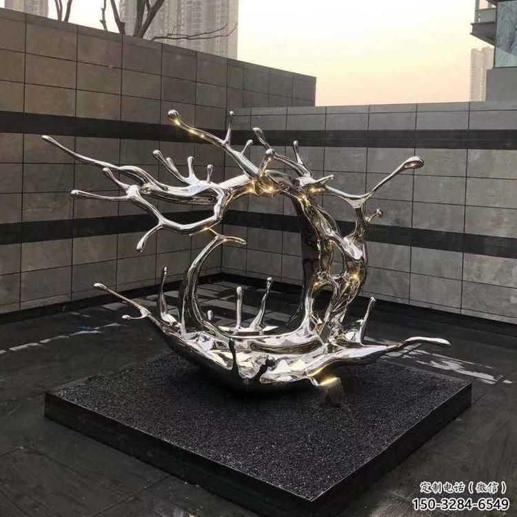 庭院海浪雕塑，镀金欧式雕塑，镜面形式